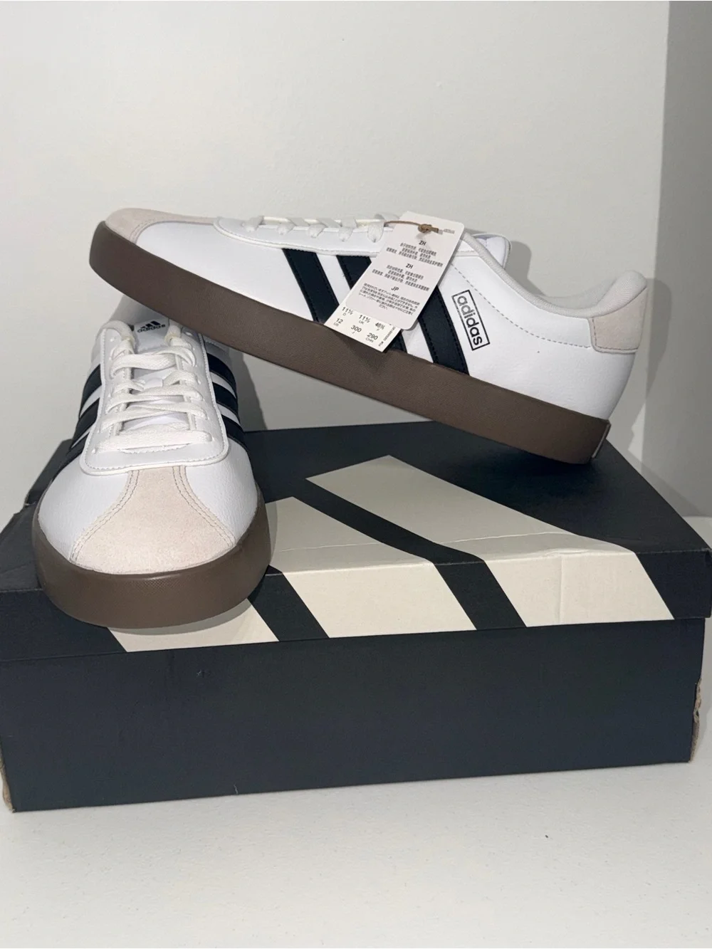 adidas VL Court 3.0 White Black Gum Sole Sneakers Men's Size 12 NEW ID6285